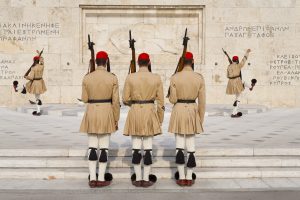 Ceremonial changing guards in Athens, Greece