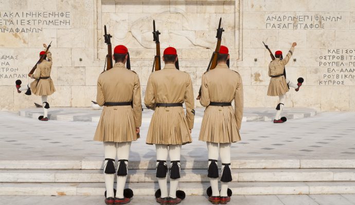 Ceremonial changing guards in Athens, Greece