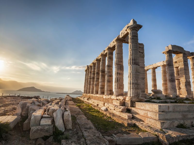 Famous,Greek,Temple,Poseidon,,Cape,Sounion,In,Greece