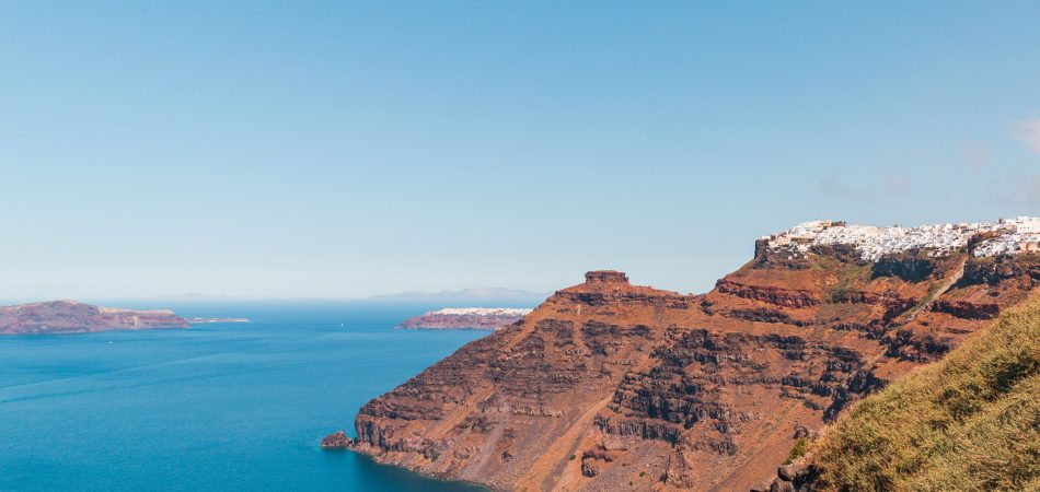 Imerovigli Santorini and Skaros Rock View from the Caldera Trail.