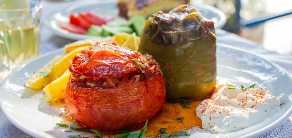 Greek,Traditional,Gemista,,Stuffed,Tomatoes,And,Peppers,On,A,White
