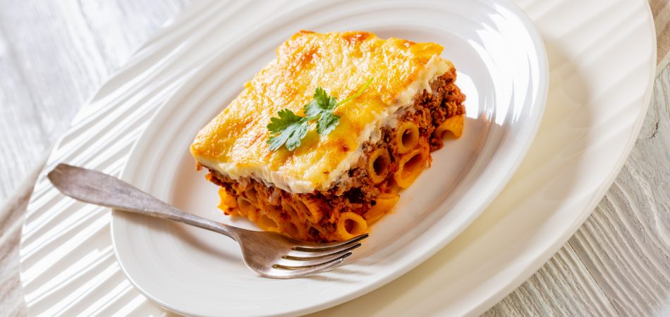 Cllose-up,Of,Greek,Pastitsio,Of,Macaroni,,Ground,Meat,,Grated,Cheese,