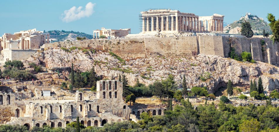 Panoramic View The Acropolis of Athens Greece.