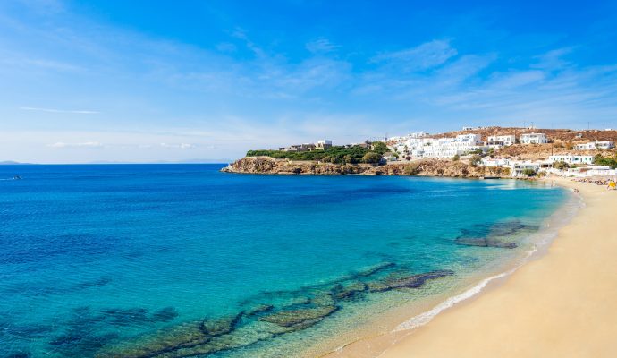 Agios,Stefanos,Beach,On,The,Mykonos,Island,,Cyclades,In,Greece.