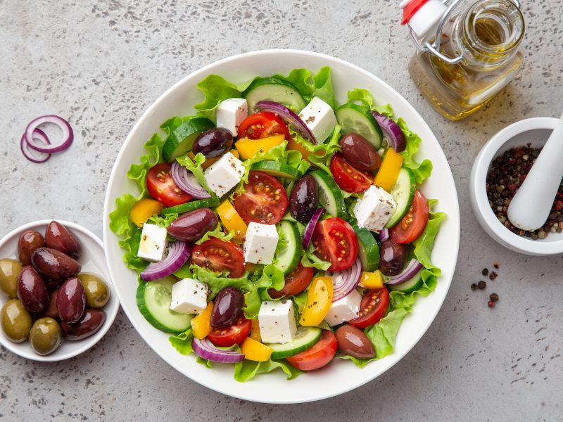 Greek,Salad,(,Tomato,,Cucumber,,Bel,Pepper,,Olives,And,Feta