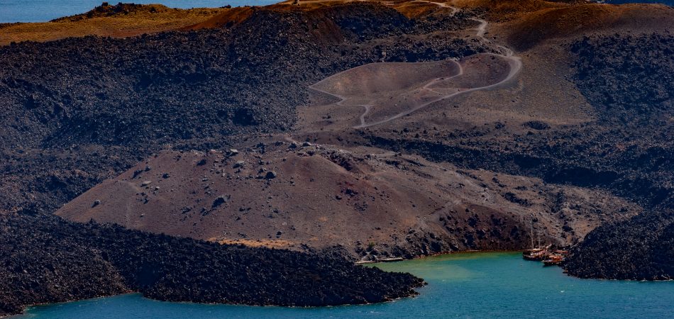 Aerial,View,Of,The,Island,Of,Nea,Kameni,The,Volcano