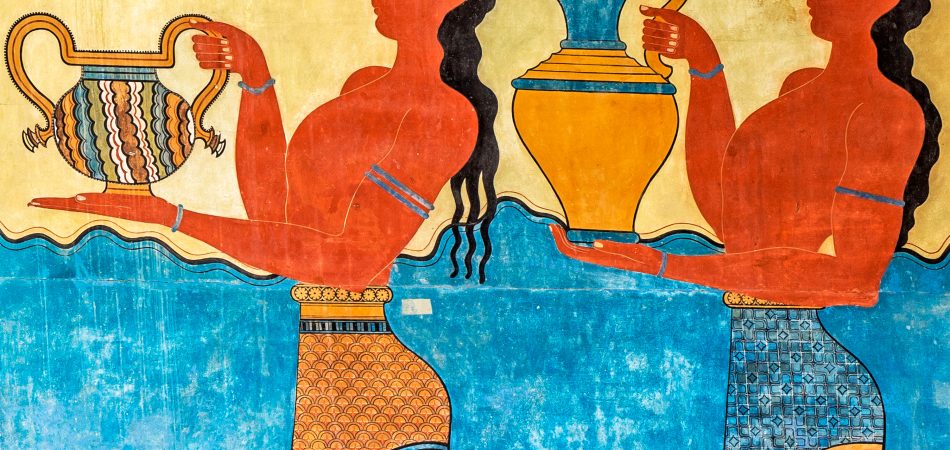 detail of the Procession Fresco at Knossos Palace in Crete, Greece