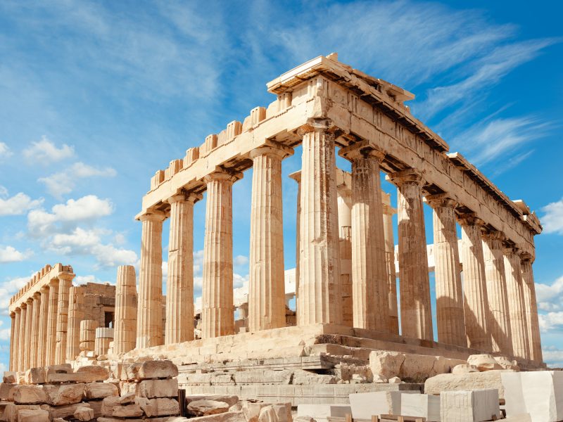 Parthenon,Temple,On,A,Bright,Day.,Acropolis,In,Athens,,Greece