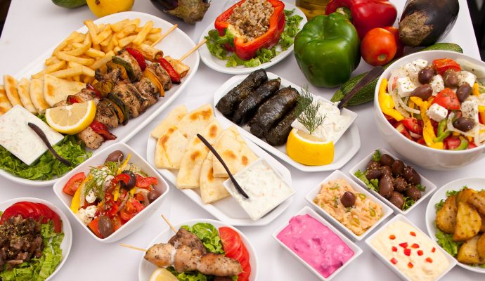 Greek Food Laid out on Table