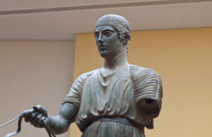 Charioteer statue located at Delphi museum in Greece.