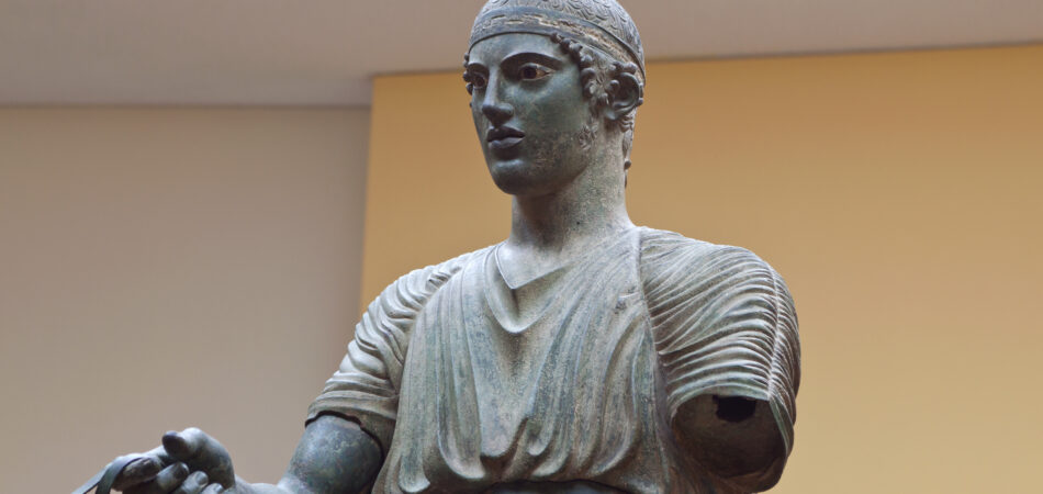 Charioteer of Delphi bronze statue Delphi Archaeological Museum Greece ancient sculpture