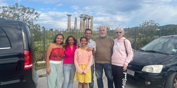 Antonis Seretis and Carin at Ancient Corinth 1 with Patel Family from US.