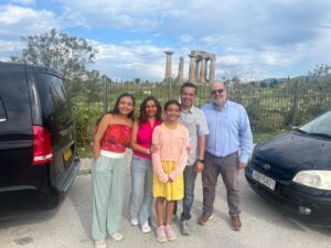 family patel fromUS with Panagotis Bregiannis the driver of their private tour.