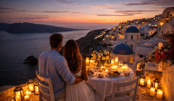 Santorini candle dinner