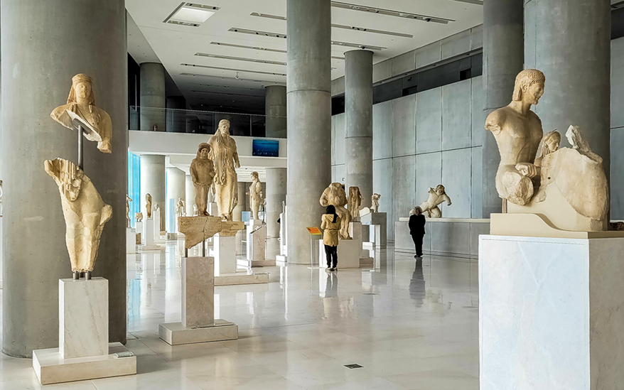 Acropolis Museum interior with ancient Greek statues in Athens